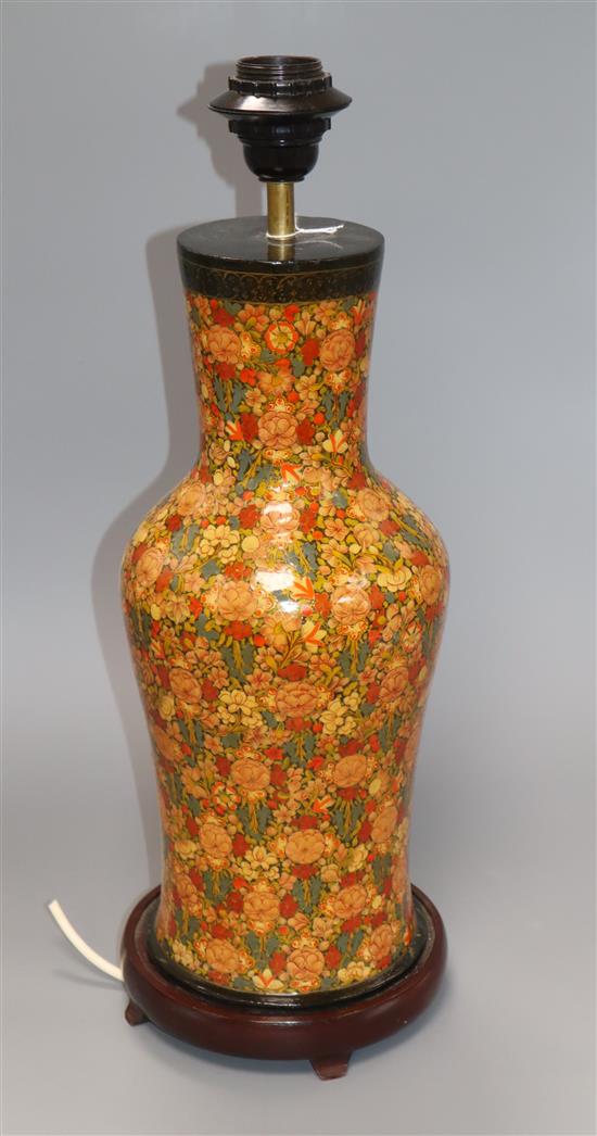 A Kashmir papier mache lamp base height 41cm